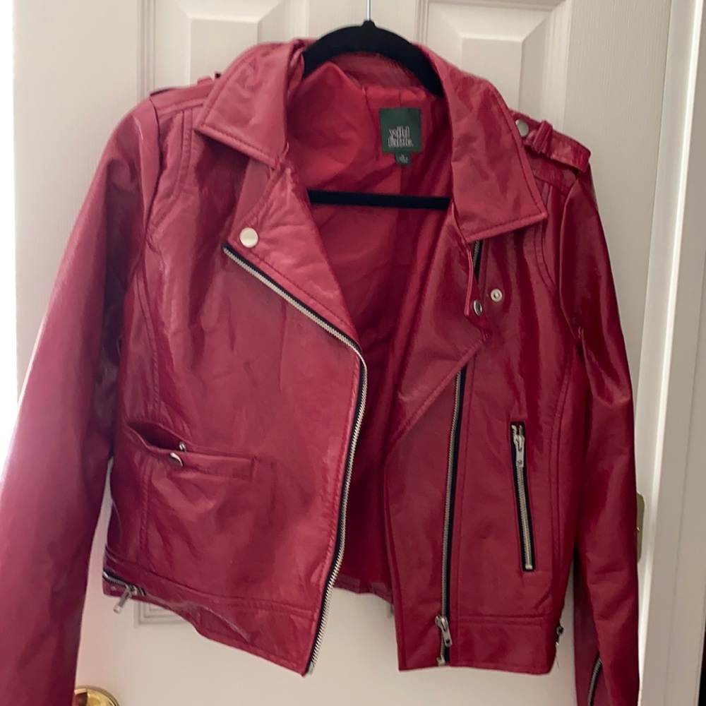 Red faux leather jacket